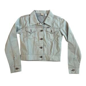 Enyce Coated Denim Jacket Womens Large Blue Button Up Skatergirl Concert Indie